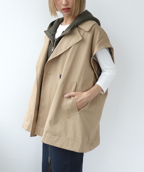 Three Four Time（ｽﾘｰﾌｫｰﾀｲﾑ）の「MA-1スリーブビッグカラーハーフコート（ブルゾン・レディース・ベージュ/ブラック・FREE）」の14枚目の写真