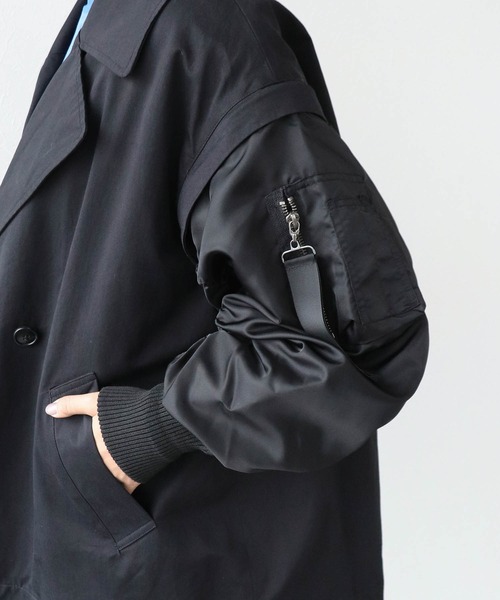 Three Four Time（ｽﾘｰﾌｫｰﾀｲﾑ）の「MA-1スリーブビッグカラーハーフコート（ブルゾン・レディース・ベージュ/ブラック・FREE）」の5枚目の写真