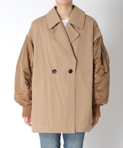 Three Four Time（ｽﾘｰﾌｫｰﾀｲﾑ）の「MA-1スリーブビッグカラーハーフコート（ブルゾン・レディース・ベージュ/ブラック・FREE）」の18枚目の写真