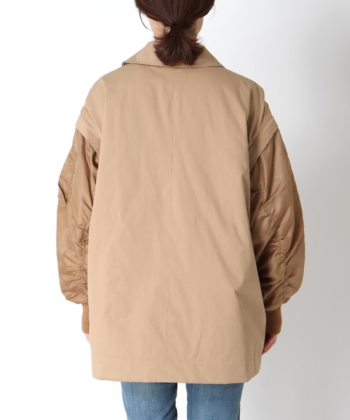 Three Four Time（ｽﾘｰﾌｫｰﾀｲﾑ）の「MA-1スリーブビッグカラーハーフコート（ブルゾン・レディース・ベージュ/ブラック・FREE）」の20枚目の写真