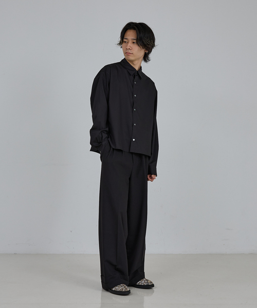 AH ABAHOUSE（エーエイチアバハウス）の「LONG SLEEVE CROPPED SHIRT / ロングスリーブ クロップドシャツ（シャツ/ブラウス・メンズ・ホワイト/チャコールグレー/ブラック/ネイビー/ブルー・46/48/44）」の6枚目の写真