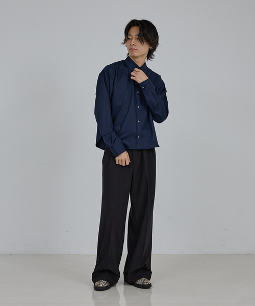 AH ABAHOUSE（エーエイチアバハウス）の「LONG SLEEVE CROPPED SHIRT / ロングスリーブ クロップドシャツ（シャツ/ブラウス・メンズ・ホワイト/チャコールグレー/ブラック/ネイビー/ブルー・46/48/44）」の20枚目の写真