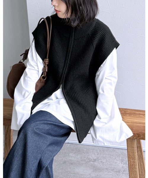 セール】ダブルジップハイネックニットベスト（ベスト）｜reca（レカ