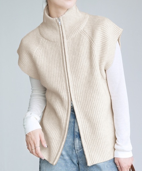 reca（レカ）の「ダブルジップハイネックニットベスト（ベスト・レディース・ブラック/オートミール/トップグレー・FREE）」の14枚目の写真