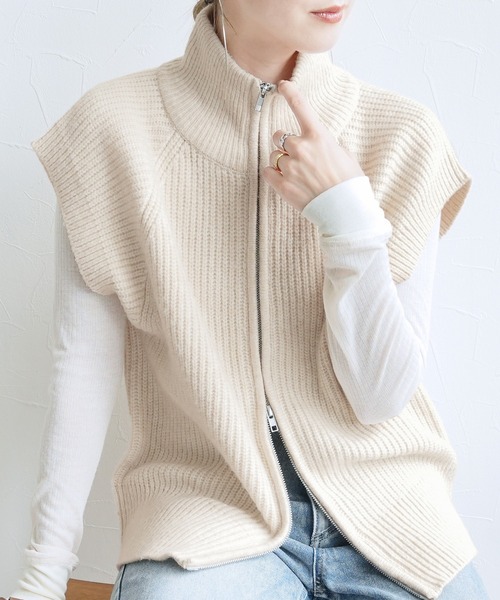 reca（レカ）の「ダブルジップハイネックニットベスト（ベスト・レディース・ブラック/オートミール/トップグレー・FREE）」の13枚目の写真