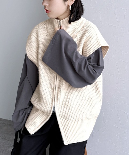 reca（レカ）の「ダブルジップハイネックニットベスト（ベスト・レディース・ブラック/オートミール/トップグレー・FREE）」の18枚目の写真