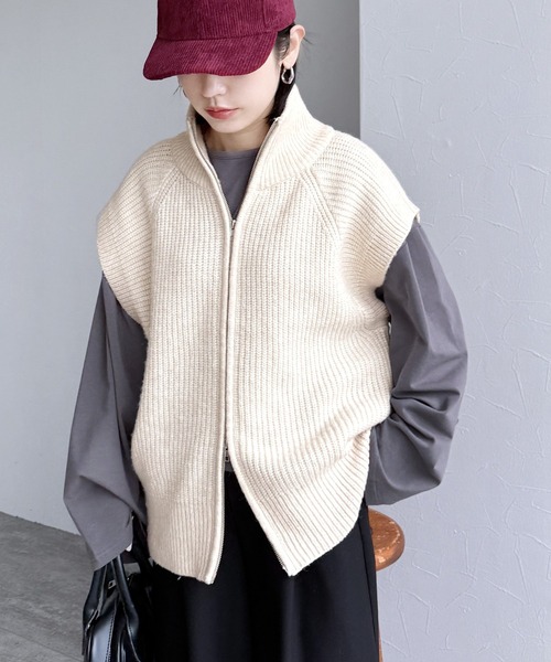 reca（レカ）の「ダブルジップハイネックニットベスト（ベスト・レディース・ブラック/オートミール/トップグレー・FREE）」の19枚目の写真