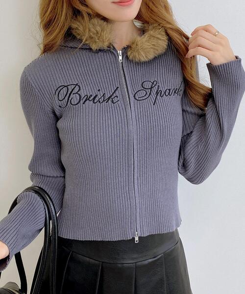 INGNI（イング）の「フェイクファー付ニットパーカー（パーカー・レディース・ブラック/オフホワイト/グレー/ブラウン・M）」の3枚目の写真