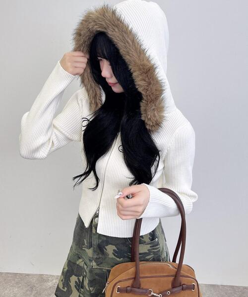 セール】フェイクファー付ニットパーカー（パーカー）｜INGNI（イング