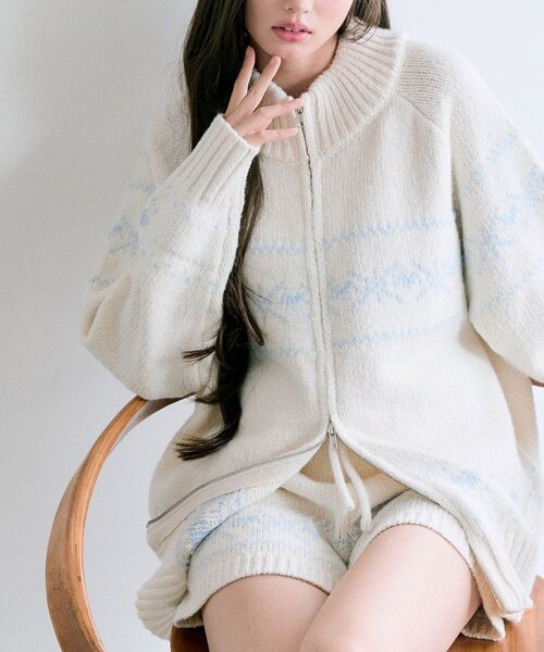 OLIVE des OLIVE(オリーブデオリーブ)の「カウチンニット(ニット/セーター・レディース・オフホワイト/トップグレー/スミクロ・FREE)」の5枚目の写真