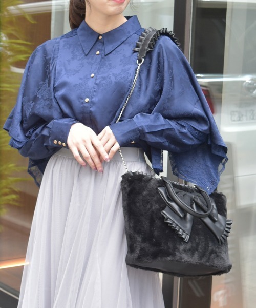 axes femme（アクシーズファム）の「ビッグリボンファーバッグ（トートバッグ・レディース・キナリ/ラベンダー/ブラック・FREE）」の5枚目の写真