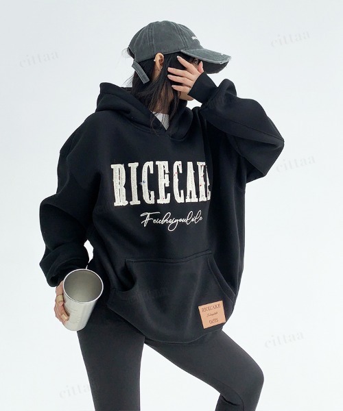 Dalfwin（ダールフィン）の「韓国ファッション　RICECAKEツイード刺繍ロゴフーディー（パーカー・レディース・ブラック/グレー・FREE）」の14枚目の写真