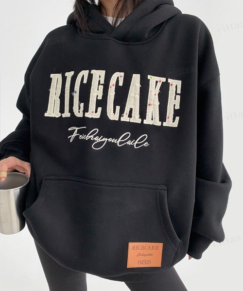 Dalfwin（ダールフィン）の「韓国ファッション　RICECAKEツイード刺繍ロゴフーディー（パーカー・レディース・ブラック/グレー・FREE）」の12枚目の写真