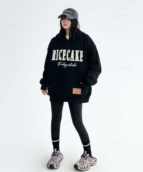 Dalfwin（ダールフィン）の「韓国ファッション　RICECAKEツイード刺繍ロゴフーディー（パーカー・レディース・ブラック/グレー・FREE）」の15枚目の写真