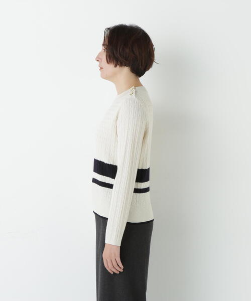 human woman(ヒューマンウーマン)の「◆ミニケーブル釦プルオーバー(ニット/セーター・レディース・ホワイト系その他3/ネイビー・MEDIUM)」の8枚目の写真