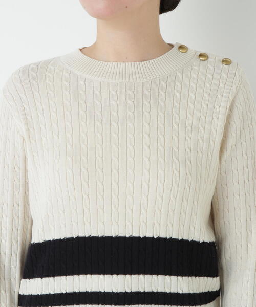 human woman(ヒューマンウーマン)の「◆ミニケーブル釦プルオーバー(ニット/セーター・レディース・ホワイト系その他3/ネイビー・MEDIUM)」の10枚目の写真