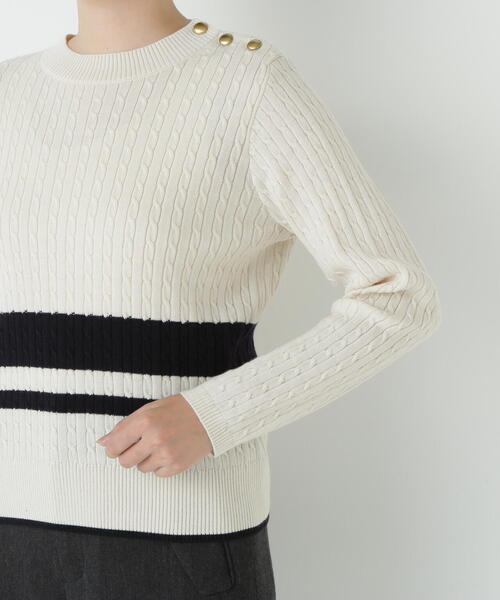 human woman(ヒューマンウーマン)の「◆ミニケーブル釦プルオーバー(ニット/セーター・レディース・ホワイト系その他3/ネイビー・MEDIUM)」の12枚目の写真