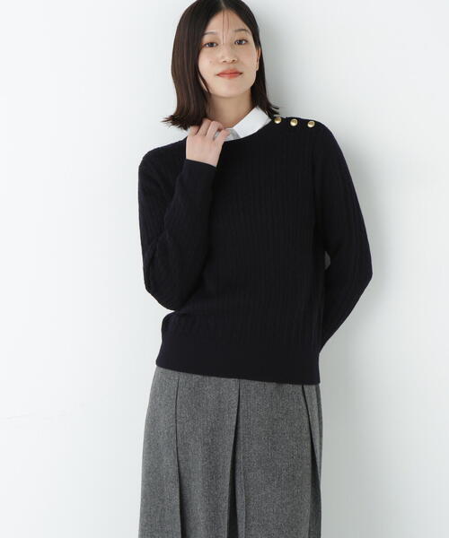 human woman(ヒューマンウーマン)の「◆ミニケーブル釦プルオーバー(ニット/セーター・レディース・ホワイト系その他3/ネイビー・MEDIUM)」の16枚目の写真