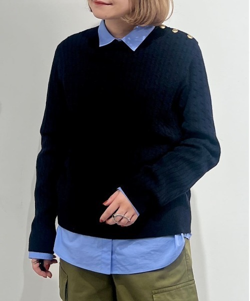 human woman(ヒューマンウーマン)の「◆ミニケーブル釦プルオーバー(ニット/セーター・レディース・ホワイト系その他3/ネイビー・MEDIUM)」の1枚目の写真