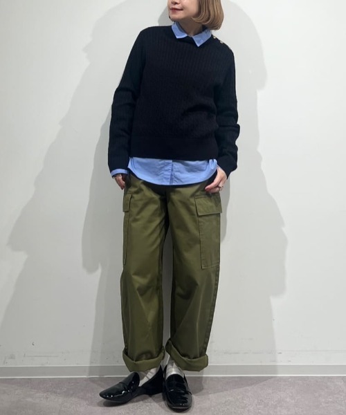 human woman(ヒューマンウーマン)の「◆ミニケーブル釦プルオーバー(ニット/セーター・レディース・ホワイト系その他3/ネイビー・MEDIUM)」の3枚目の写真