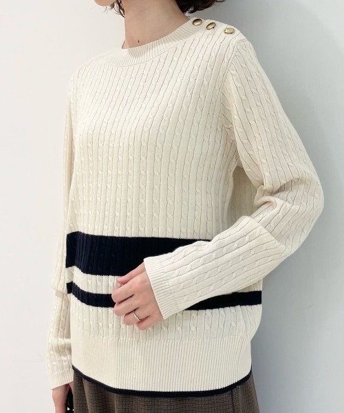 human woman(ヒューマンウーマン)の「◆ミニケーブル釦プルオーバー(ニット/セーター・レディース・ホワイト系その他3/ネイビー・MEDIUM)」の21枚目の写真