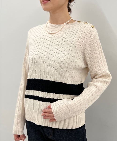 human woman(ヒューマンウーマン)の「◆ミニケーブル釦プルオーバー(ニット/セーター・レディース・ホワイト系その他3/ネイビー・MEDIUM)」の22枚目の写真