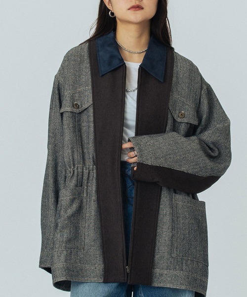 ROSE BUD(ローズバッド)の「HERRINGBONE HUNTING JACKET(その他アウター・レディース・ブラウン/ベージュ・ONE SIZE)」の2枚目の写真