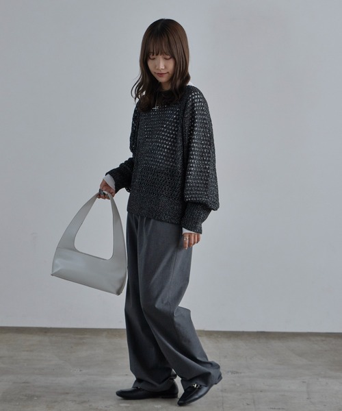 c/est(シーエ)の「c/est/シーエ PHOEBE ラメ糸 V開き ドルマンスリーブ メッシュニット 秋物 秋服 2026年秋冬 冬服(ニット/セーター・レディース・ブラック/ベージュ/ブラウン・FREE)」の10枚目の写真