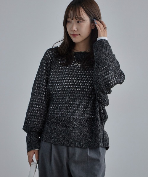 c/est(シーエ)の「c/est/シーエ PHOEBE ラメ糸 V開き ドルマンスリーブ メッシュニット 秋物 秋服 2026年秋冬 冬服(ニット/セーター・レディース・ブラック/ベージュ/ブラウン・FREE)」の7枚目の写真