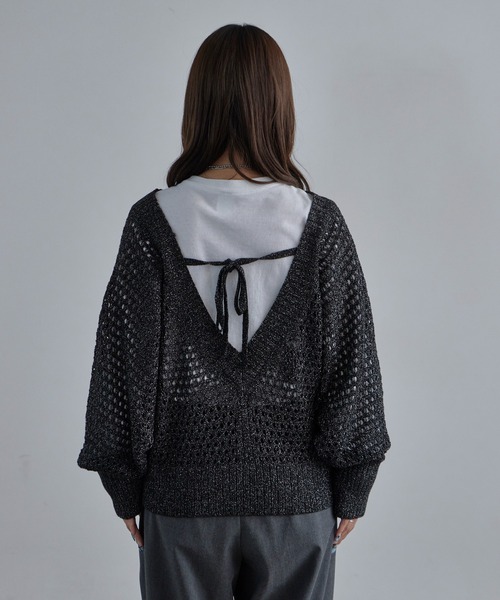c/est(シーエ)の「c/est/シーエ PHOEBE ラメ糸 V開き ドルマンスリーブ メッシュニット 秋物 秋服 2026年秋冬 冬服(ニット/セーター・レディース・ブラック/ベージュ/ブラウン・FREE)」の21枚目の写真