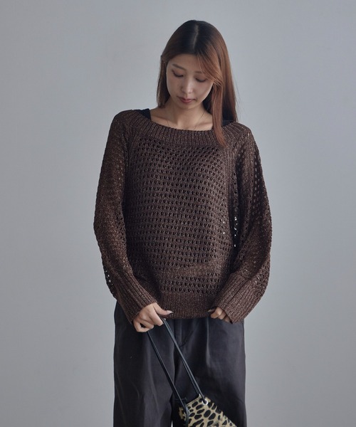 c/est(シーエ)の「c/est/シーエ PHOEBE ラメ糸 V開き ドルマンスリーブ メッシュニット 秋物 秋服 2026年秋冬 冬服(ニット/セーター・レディース・ブラック/ベージュ/ブラウン・FREE)」の14枚目の写真