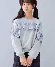 Amourire girl（アムリールガール）の「ぽわん袖シフォンフリルプルオーバー（スウェット）」