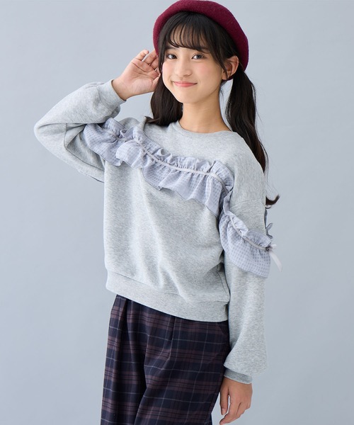 セール】ぽわん袖シフォンフリルプルオーバー（スウェット）｜Amourire