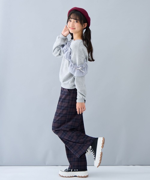 Amourire girl（アムリールガール）の「ぽわん袖シフォンフリルプルオーバー（スウェット・キッズ・オフホワイト/グレー/サックスブルー・160cm/150cm/140cm/130cm）」の21枚目の写真