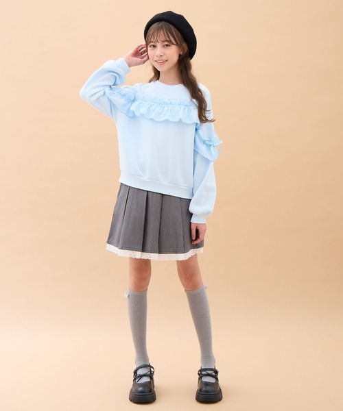 Amourire girl（アムリールガール）の「ぽわん袖シフォンフリルプルオーバー（スウェット・キッズ・オフホワイト/グレー/サックスブルー・160cm/150cm/140cm/130cm）」の22枚目の写真