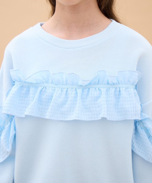 Amourire girl（アムリールガール）の「ぽわん袖シフォンフリルプルオーバー（スウェット・キッズ・オフホワイト/グレー/サックスブルー・160cm/150cm/140cm/130cm）」の15枚目の写真