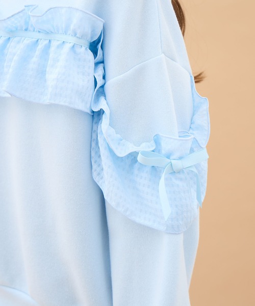 Amourire girl（アムリールガール）の「ぽわん袖シフォンフリルプルオーバー（スウェット・キッズ・オフホワイト/グレー/サックスブルー・160cm/150cm/140cm/130cm）」の17枚目の写真