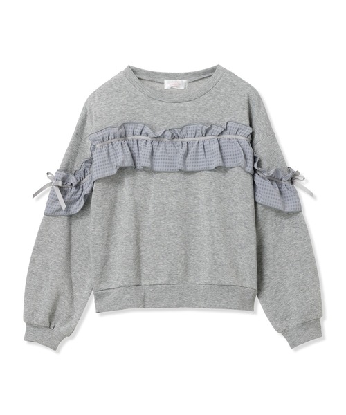 Amourire girl（アムリールガール）の「ぽわん袖シフォンフリルプルオーバー（スウェット・キッズ・オフホワイト/グレー/サックスブルー・160cm/150cm/140cm/130cm）」の19枚目の写真