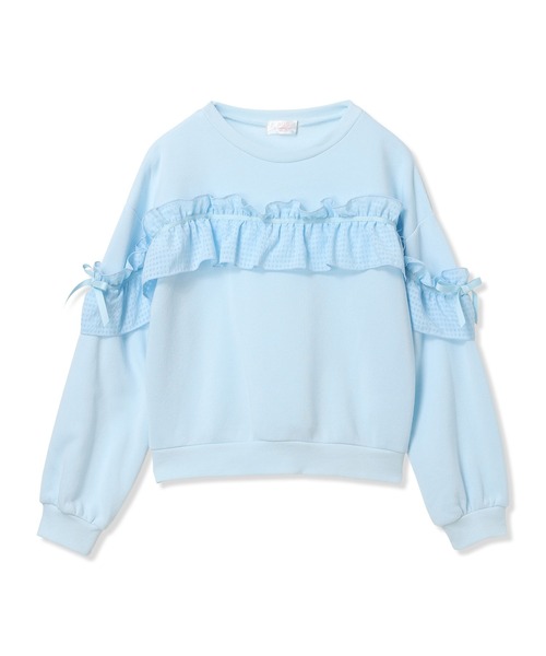 Amourire girl（アムリールガール）の「ぽわん袖シフォンフリルプルオーバー（スウェット・キッズ・オフホワイト/グレー/サックスブルー・160cm/150cm/140cm/130cm）」の9枚目の写真