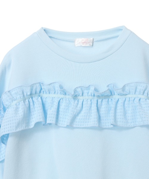 Amourire girl（アムリールガール）の「ぽわん袖シフォンフリルプルオーバー（スウェット・キッズ・オフホワイト/グレー/サックスブルー・160cm/150cm/140cm/130cm）」の11枚目の写真