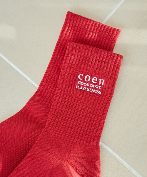 coen（コーエン）の「COENロゴ刺繍リブソックス（ソックス/靴下・レディース・オフホワイト/レッド/イエロー/コバルトブルー・FREE）」の6枚目の写真