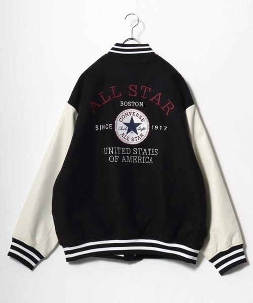 モ*ン様 CONVERSE ALL STAR Chuck Taylorスタジャン CONVERSE コンバース オールスター 袖レザー スタジアムジャンパー
