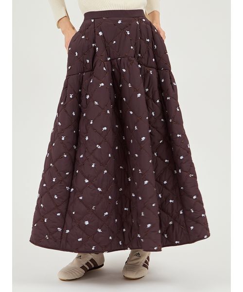プリスティン　フラワーキルティングスカート　オーガニックコットン　花柄刺繍 フラワーエンブロイダリーキルティングスカート（スカート）｜emmi