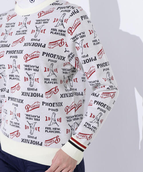 セール】【PING APPAREL】ジャガード総柄クルーネックニットプル