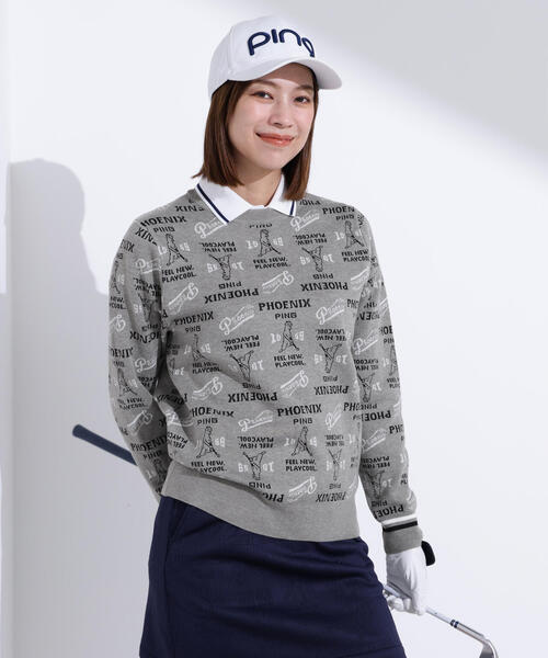 PING APPAREL】ジャガード総柄クルーネックニットプルオーバー