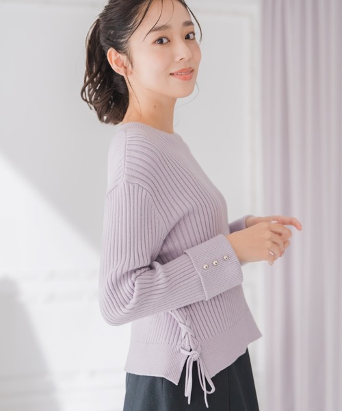 MS セール】2025秋冬新作 サイドレースアップミドルリブニット（ニット