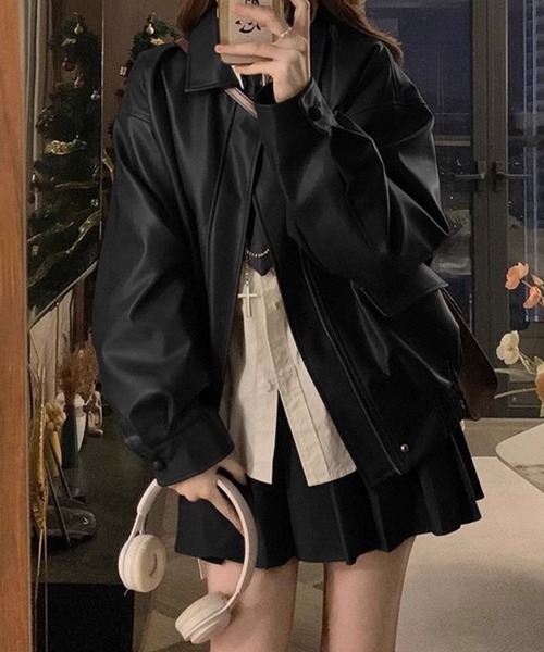 SPIGA（スピーガ）の「ﾌｪｲｸﾚｻﾞｰｼﾞｯﾌﾟｱｯﾌﾟｼﾞｬｹｯﾄ（その他アウター・レディース・ブラック/ブラウン・SMALL/MEDIUM/LARGE）」の2枚目の写真