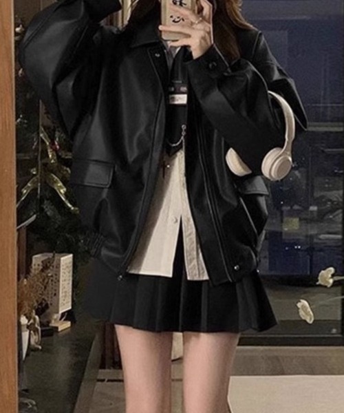 SPIGA（スピーガ）の「ﾌｪｲｸﾚｻﾞｰｼﾞｯﾌﾟｱｯﾌﾟｼﾞｬｹｯﾄ（その他アウター・レディース・ブラック/ブラウン・SMALL/MEDIUM/LARGE）」の3枚目の写真