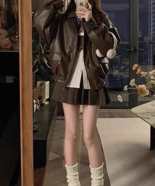 SPIGA（スピーガ）の「ﾌｪｲｸﾚｻﾞｰｼﾞｯﾌﾟｱｯﾌﾟｼﾞｬｹｯﾄ（その他アウター・レディース・ブラック/ブラウン・SMALL/MEDIUM/LARGE）」の4枚目の写真