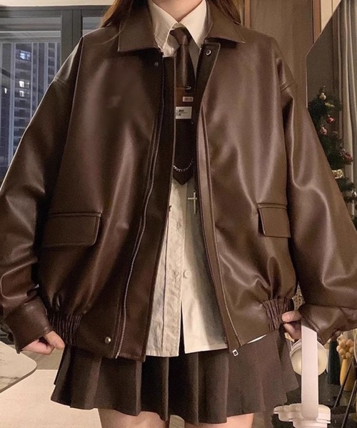 SPIGA（スピーガ）の「ﾌｪｲｸﾚｻﾞｰｼﾞｯﾌﾟｱｯﾌﾟｼﾞｬｹｯﾄ（その他アウター・レディース・ブラック/ブラウン・SMALL/MEDIUM/LARGE）」の5枚目の写真